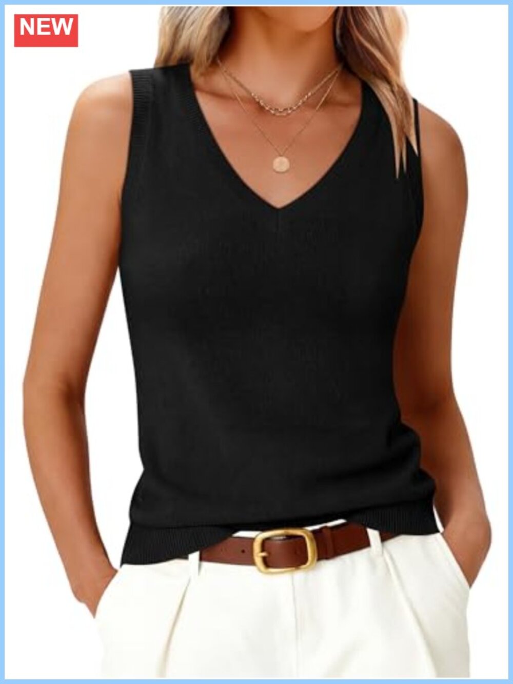 Navy ANRABESS Wool Blend V-Neck Sleeveless Sweater Tank Top